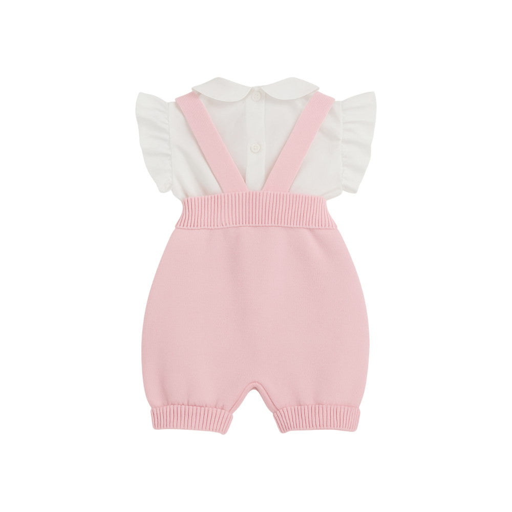 Completo Neonata Salopette Rosa con Body in Filo di Cotone | I Delfi