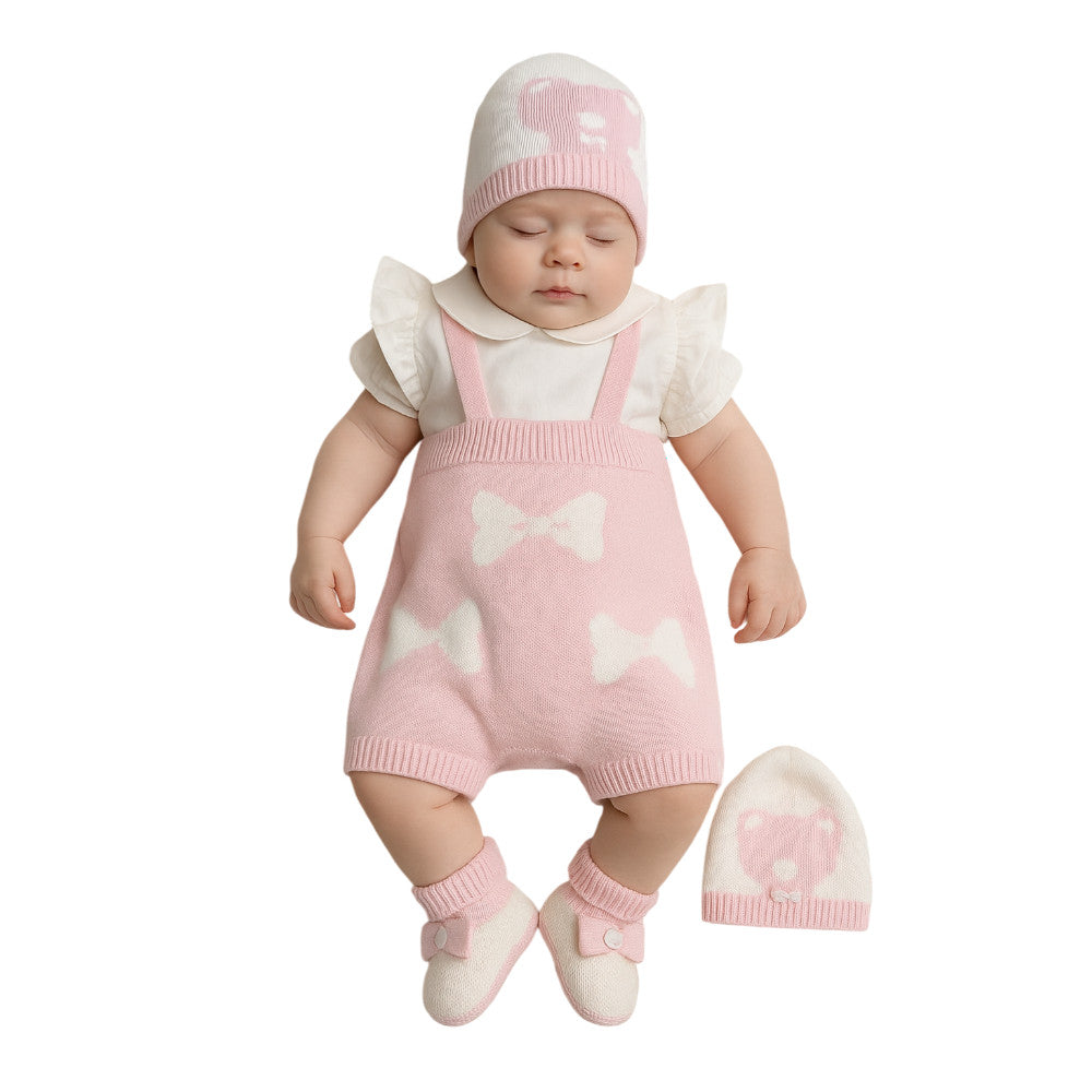 Completo Neonata Salopette Rosa con Body in Filo di Cotone | I Delfi
