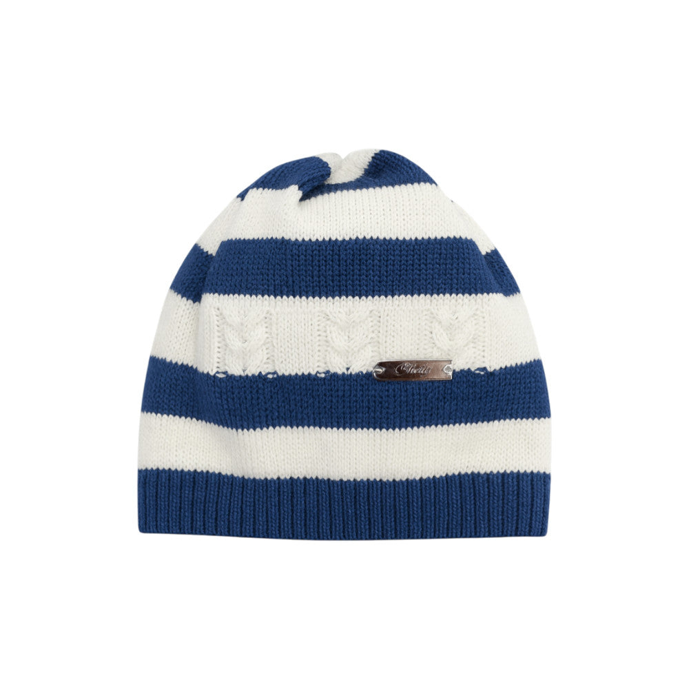 Cappellino Neonato a Righe Bianco-Blu in Filo di Cotone Elegante | I Delfi