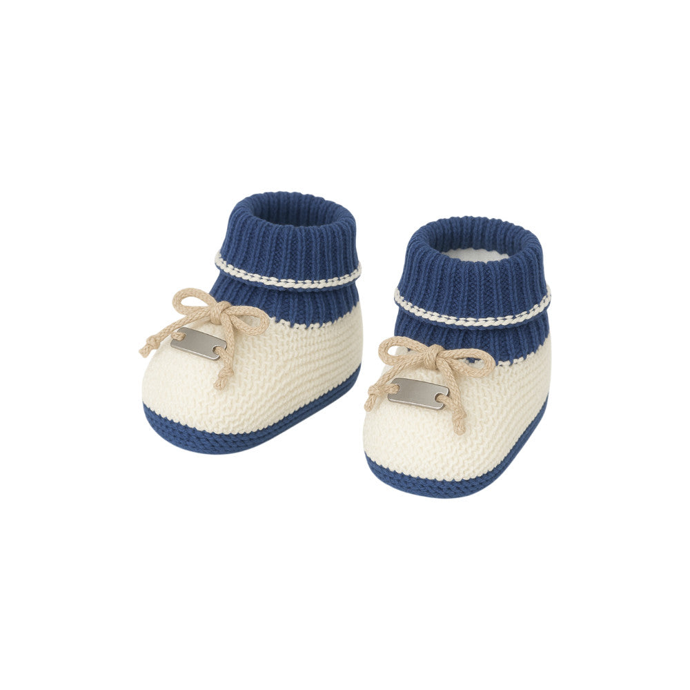 Babbucce Neonato Eleganti in Filo Bianche di Cotone con Dettagli Beige | I Delfi