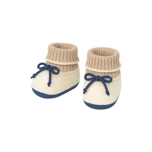Babbucce Neonato Eleganti in Filo Bianche di Cotone con Dettagli Beige | I Delfi