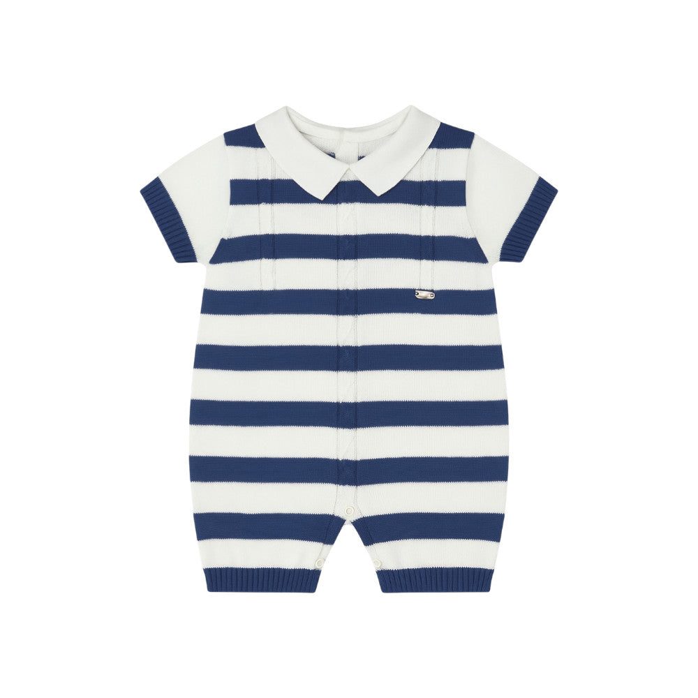 Pagliaccetto Neonato a Righe Bianco-Beige in Filo di Cotone 25P5398 | I Delfi