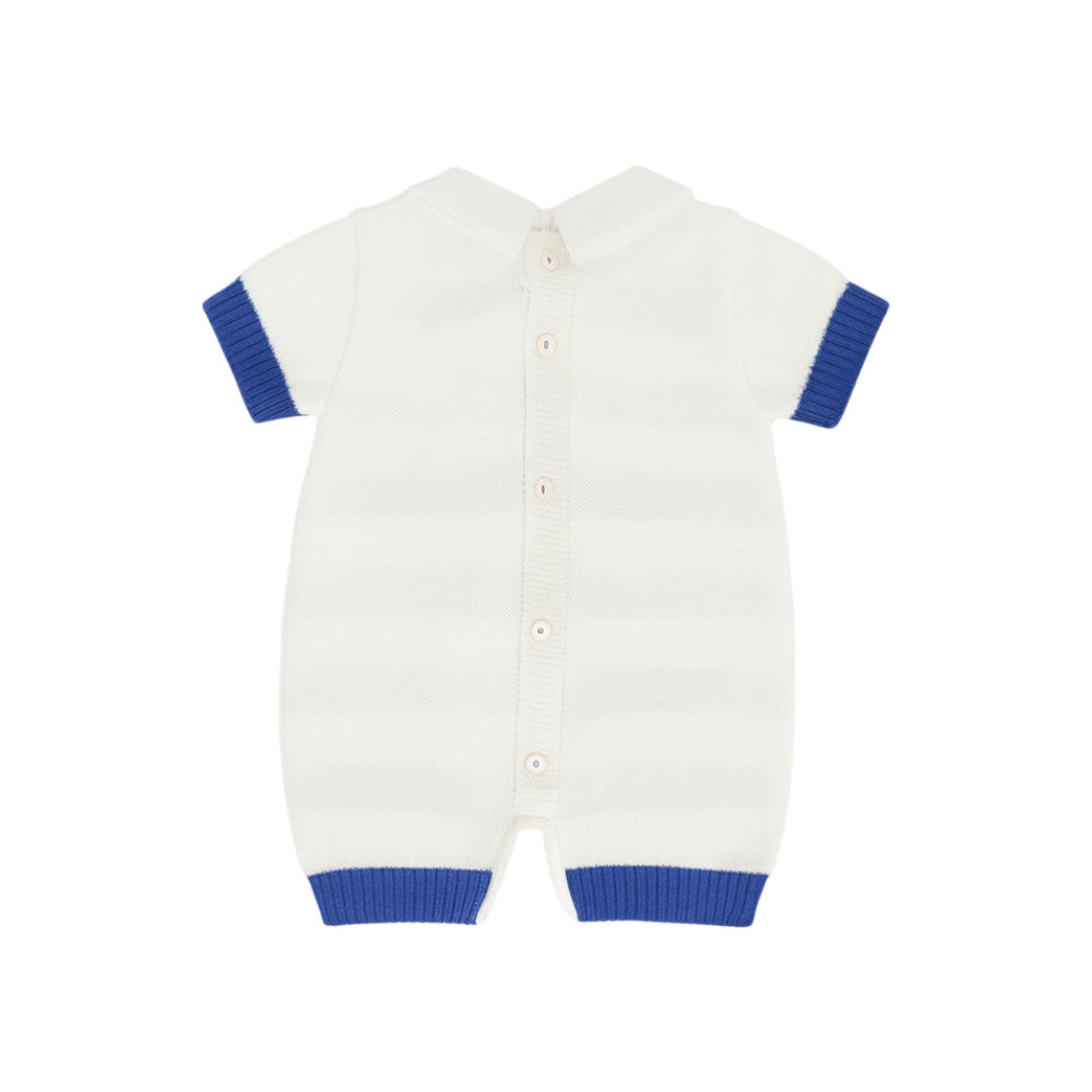 Pagliaccetto Neonato a Righe Bianco-Beige in Filo di Cotone 25P5398 | I Delfi