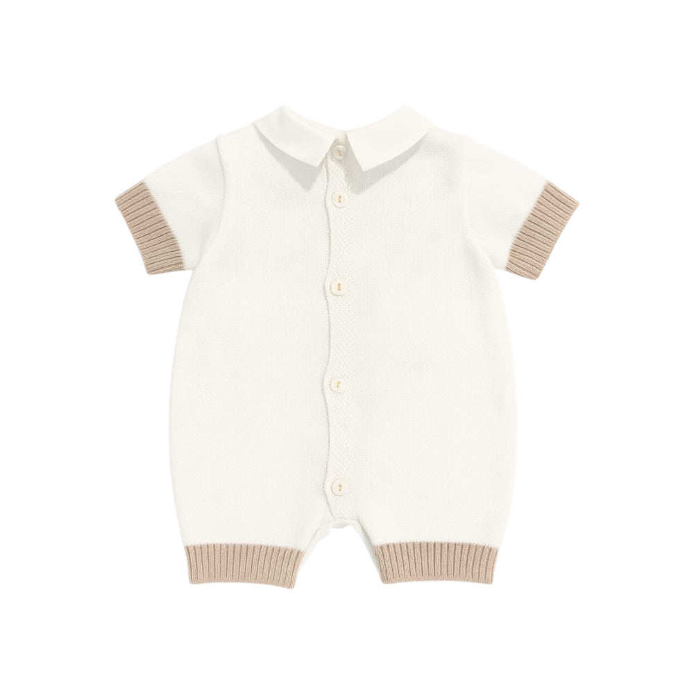 Pagliaccetto Neonato a Righe Bianco-Beige in Filo di Cotone 25P5398 | I Delfi