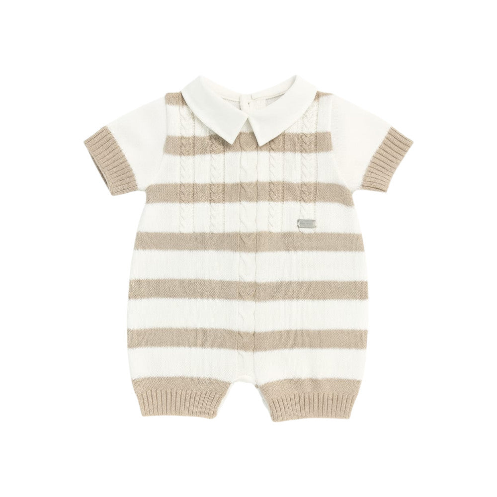 Pagliaccetto Neonato a Righe Bianco-Beige in Filo di Cotone 25P5398 | I Delfi
