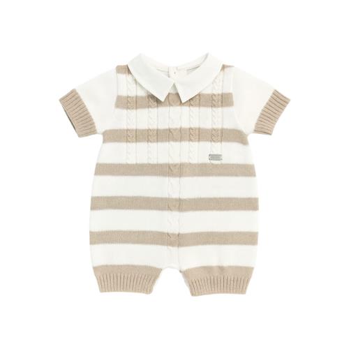Pagliaccetto Neonato a Righe Bianco-Beige in Filo di Cotone 25P5398 | I Delfi