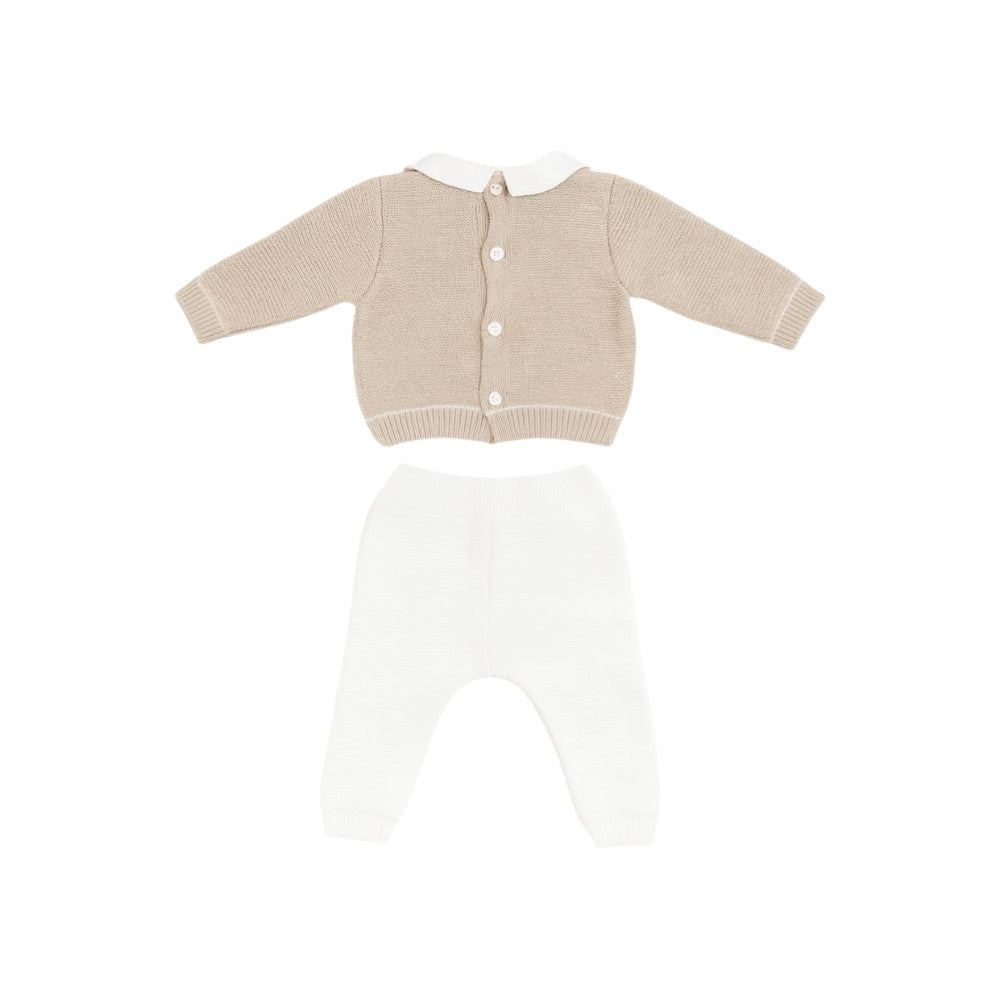 Completo Neonato Beige e Bianco in Filo di Cotone 2 Pezzi | I Delfi