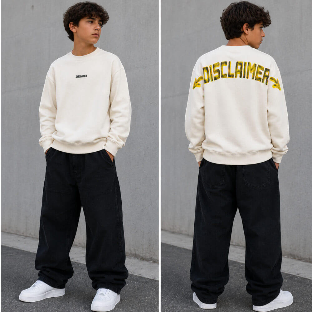 Felpa Disclaimer Junior Bianca con Logo Posteriore Giallo 26IDK59100