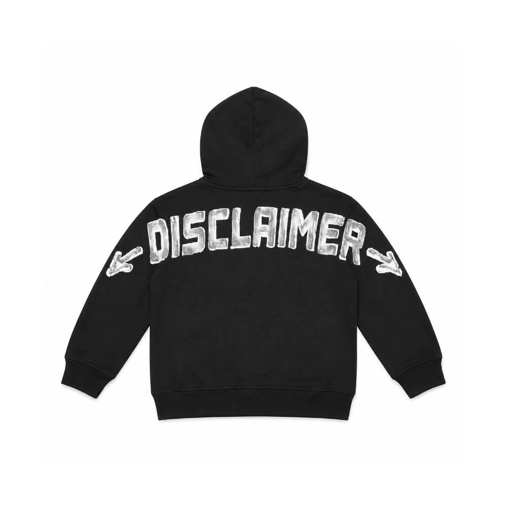 Felpa Disclaimer Nera Junior con Cappuccio e Maxi Logo Panna posteriore 26IDK59101