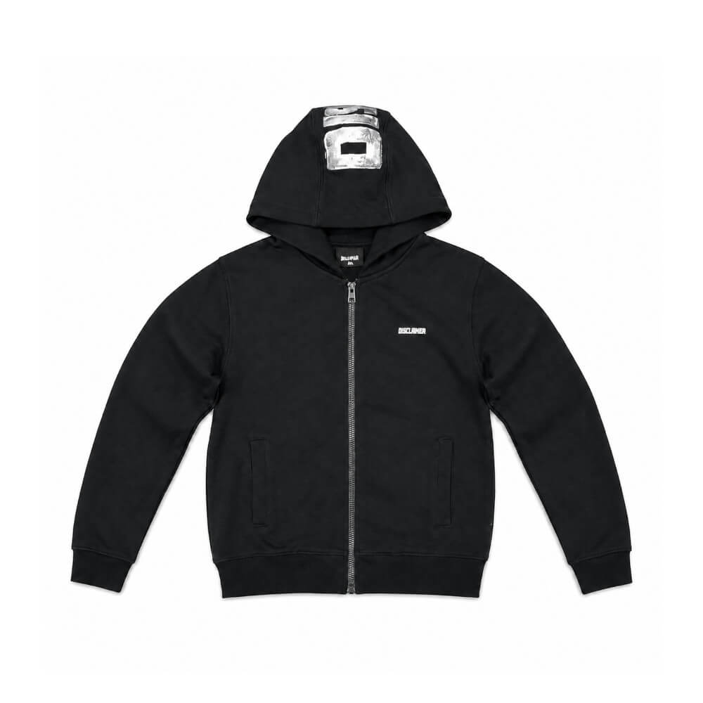 Felpa zip e cappuccio Disclaimer Junior Nera con Logo Posteriore 26IDK59104