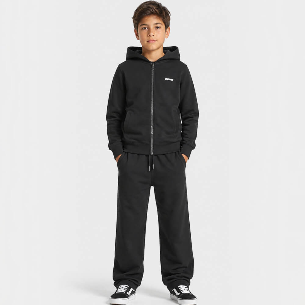 Felpa zip e cappuccio Disclaimer Junior Nera con Logo Posteriore 26IDK59104