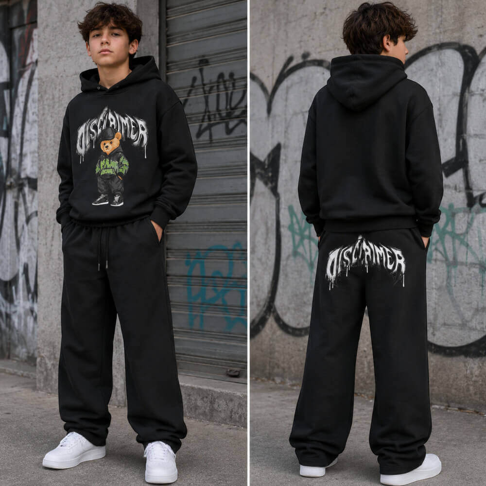 Pantalone Disclaimer Ragazzo Nero con Maxi Logo Posteriore 26IDK59131