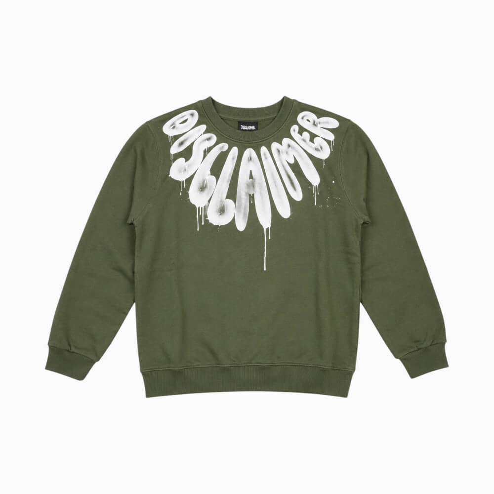 Felpa Disclaimer Ragazzo Verde Militare Girocollo con Logo Graffiti 26IDK59181