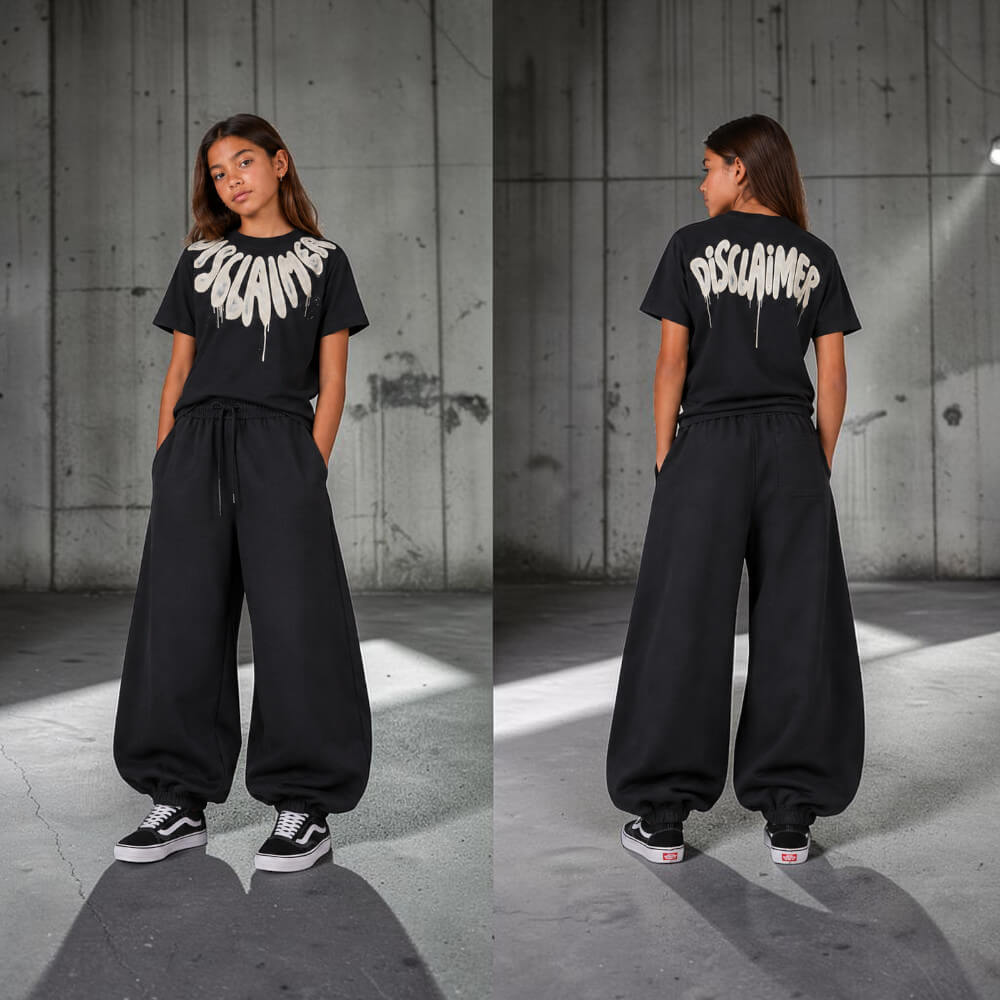 T-shirt Disclaimer Ragazzo Nera con Maxi Logo Graffiti 26IDK59183