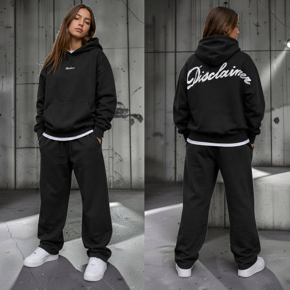 Felpa Disclaimer Ragazza Nera con Cappuccio e Logo Retro 26IDK59200