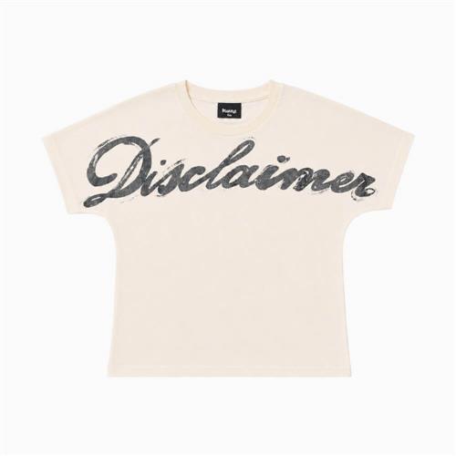 T-shirt Disclaimer Ragazza Panna con Maxi Logo Nero 26IDK59201