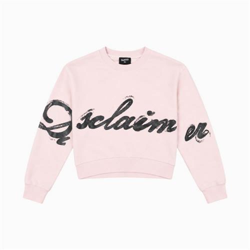 Felpa Disclaimer Ragazza Panna Cropped con Maxi Logo Nero 26IDK59202