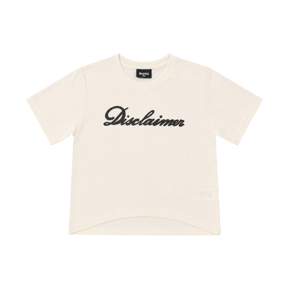 T-shirt Disclaimer Ragazza Panna Cropped con Logo Nero 26IDK59276