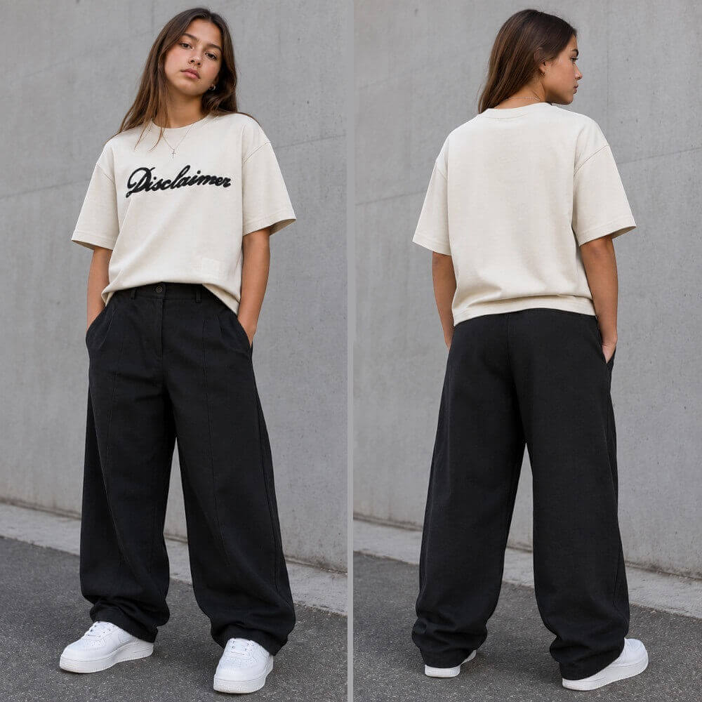 T-shirt Disclaimer Ragazza Panna Cropped con Logo Nero 26IDK59276