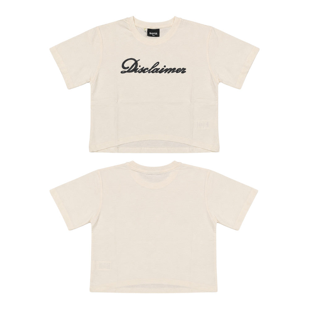 T-shirt Disclaimer Ragazza Panna Cropped con Logo Nero 26IDK59276