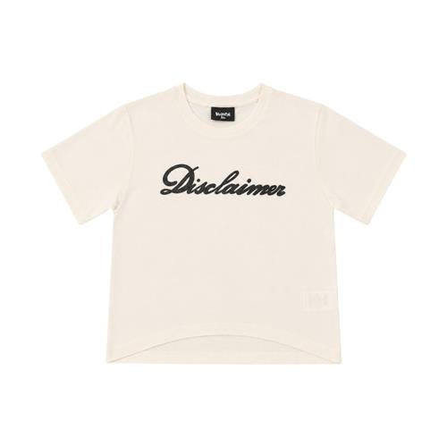T-shirt Disclaimer Ragazza Panna Cropped con Logo Nero 26IDK59276
