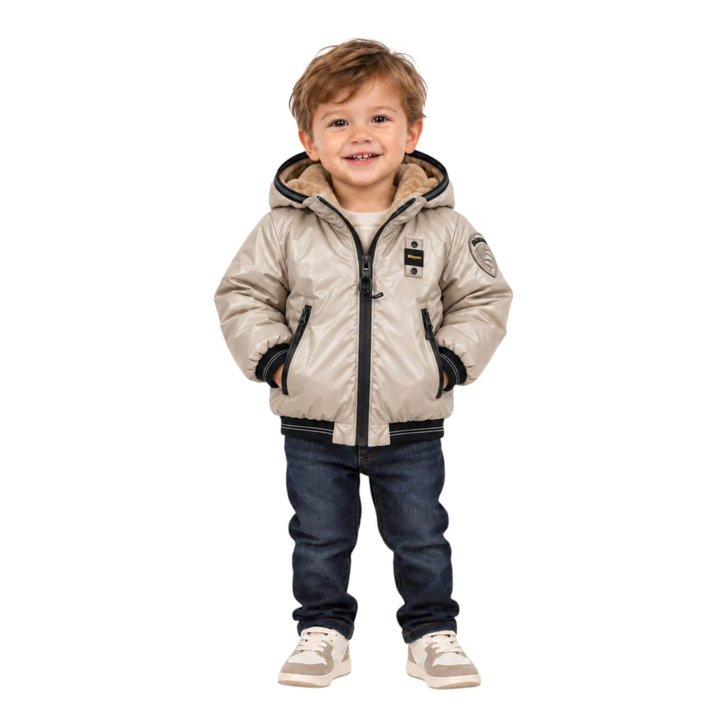 Giubbino Blauer Bambino Beige con Cappuccio e Interno Marmotta 26WBBXC02299
