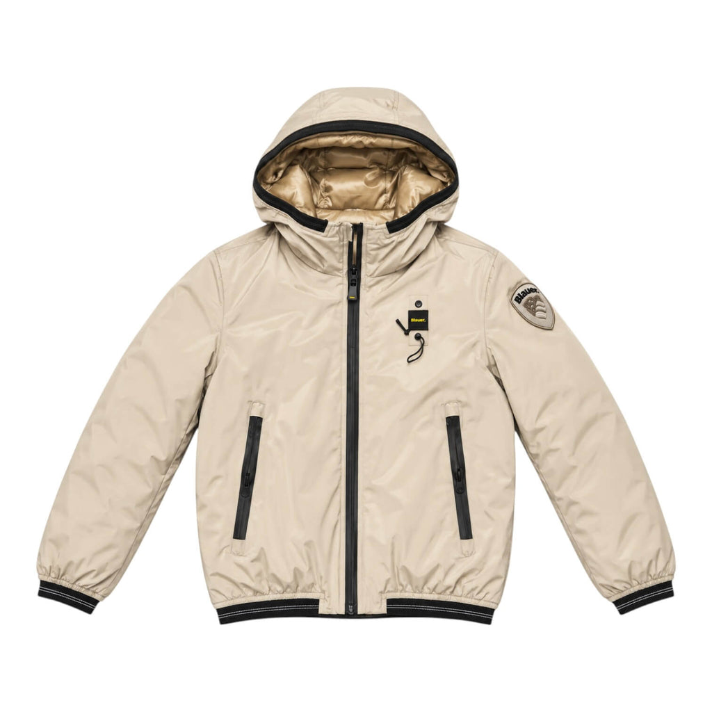 Giubbino Blauer Junior Beige con cappuccio e Interno in pelliccia Marmotta 26WBLKC11276-902