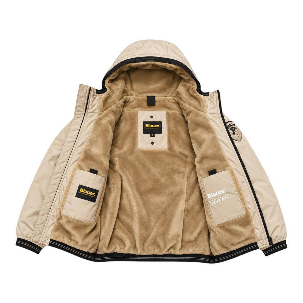Giubbino Blauer Junior Beige con cappuccio e Interno in pelliccia Marmotta 26WBLKC11276-902