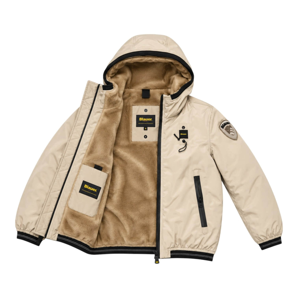 Giubbino Blauer Junior Beige con cappuccio e Interno in pelliccia Marmotta 26WBLKC11276-902
