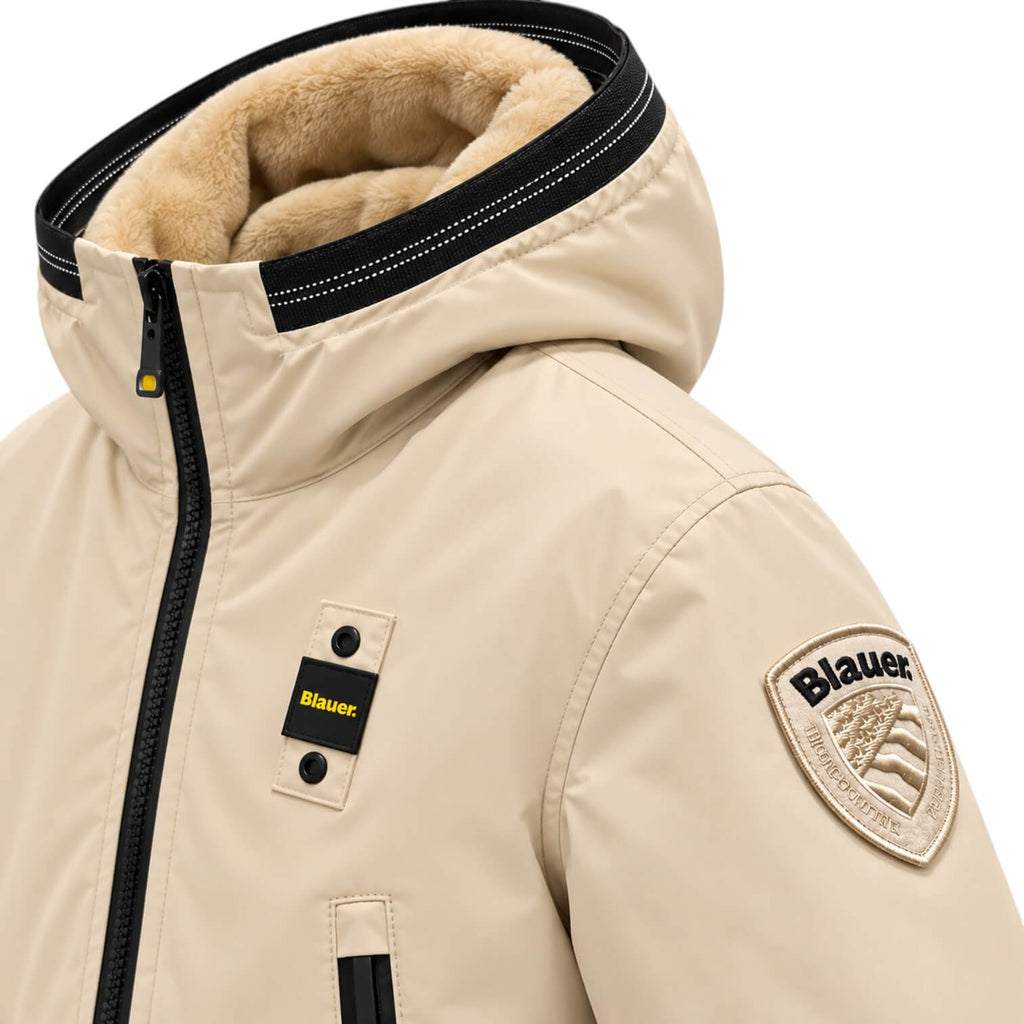 Giubbino Blauer Junior Beige con cappuccio e Interno in pelliccia Marmotta 26WBLKC11276-902