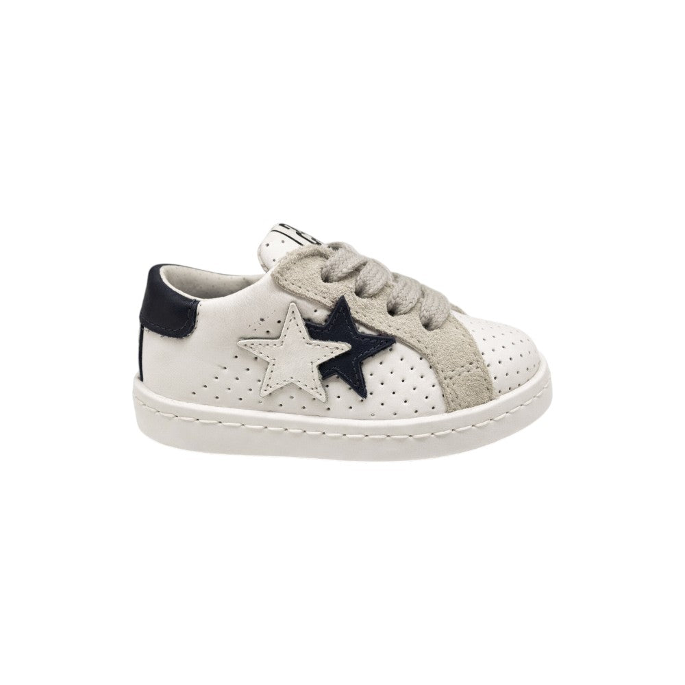 2Star Sneaker Bambino Bianca 2SB280321 in Pelle con Doppia Stella e Fascia in Camoscio