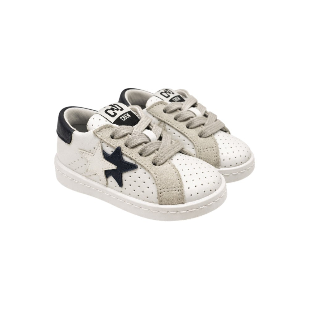 2Star Sneaker Bambino Bianca 2SB280321 in Pelle con Doppia Stella e Fascia in Camoscio