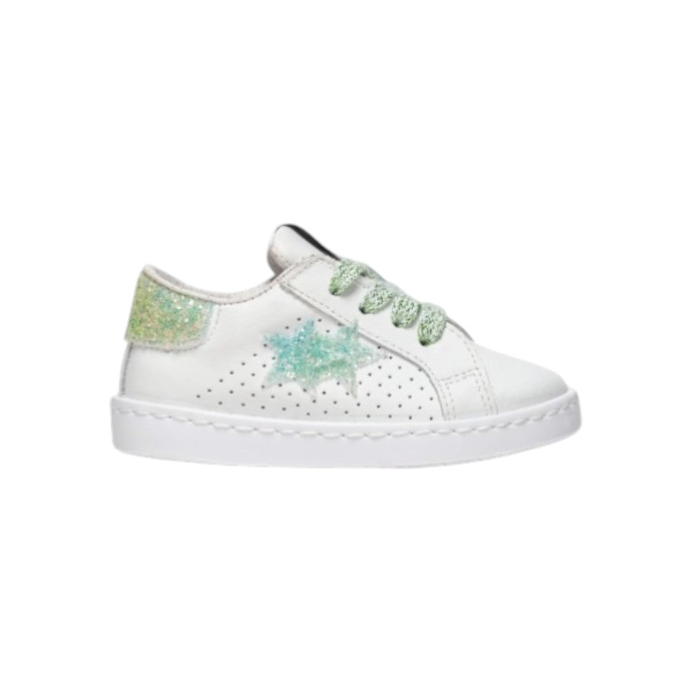 2Star Sneaker Bambina Bianca 2SB280507 con Stella Glitter Verde Acqua