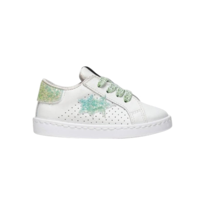 2Star Sneaker Bambina Bianca 2SB280507 con Stella Glitter Verde Acqua