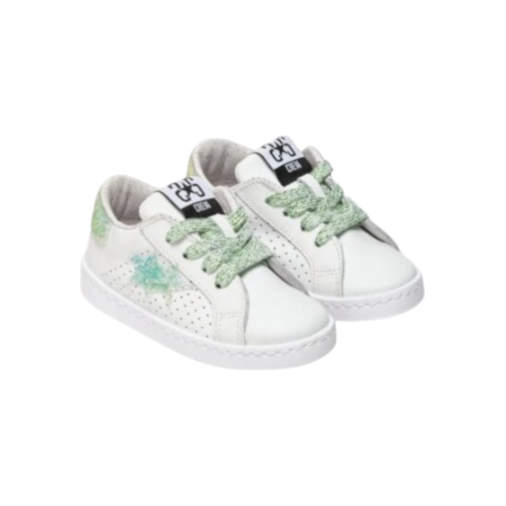 2Star Sneaker Bambina Bianca 2SB280507 con Stella Glitter Verde Acqua