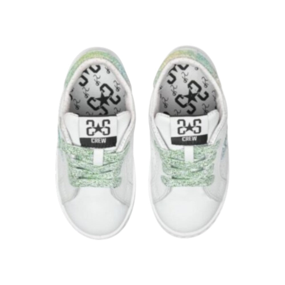 2Star Sneaker Bambina Bianca 2SB280507 con Stella Glitter Verde Acqua