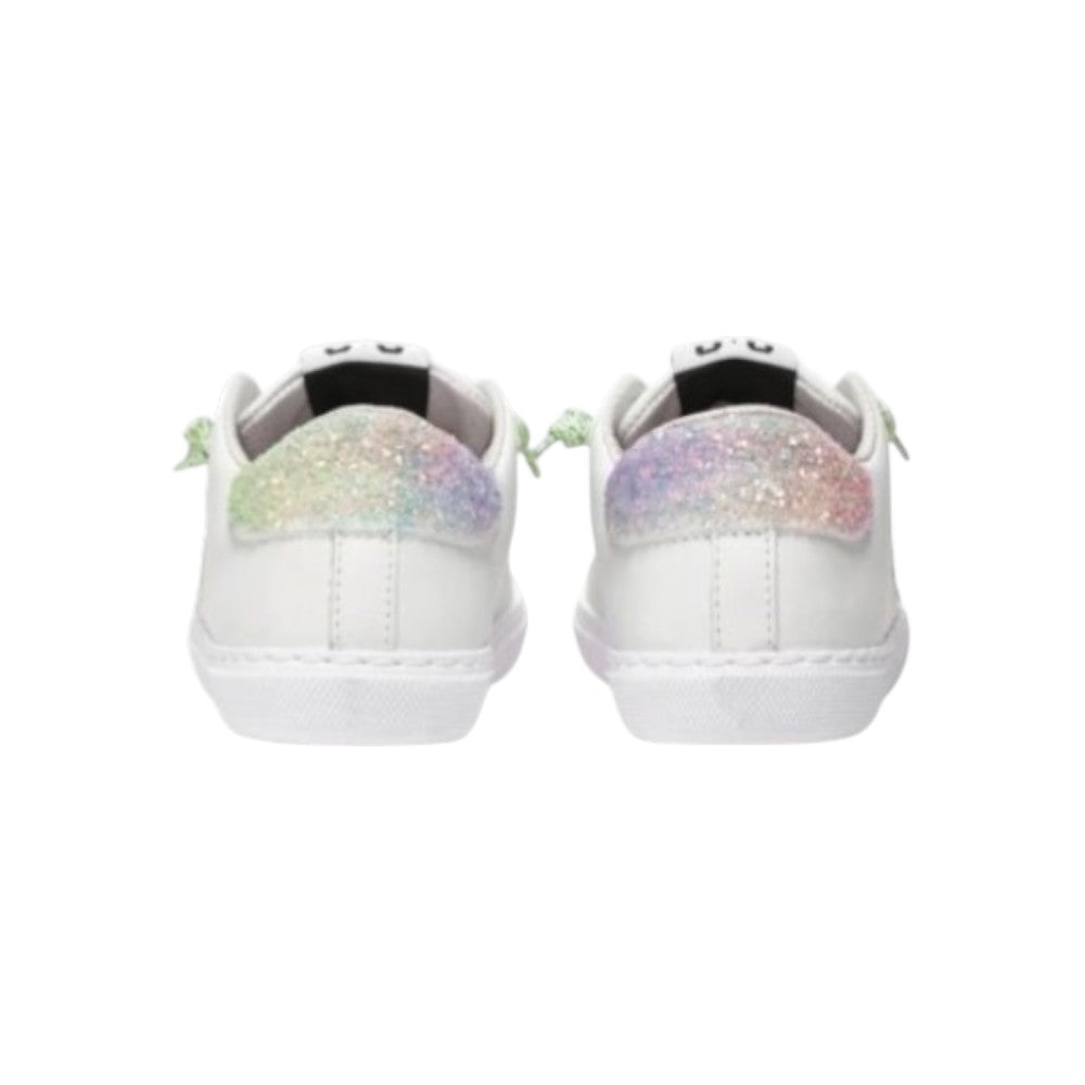2Star Sneaker Bambina Bianca 2SB2836 con Stella Glitter Verde Acqua