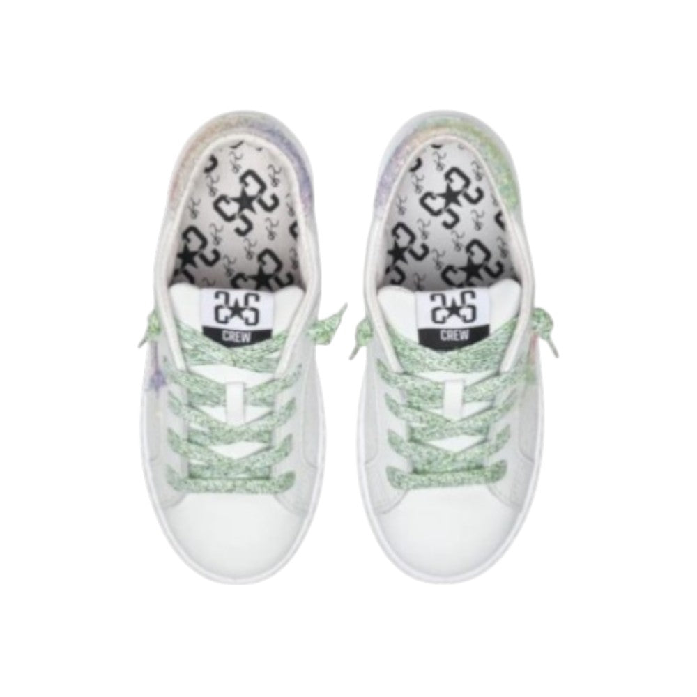 2Star Sneaker Bambina Bianca 2SB2836 con Stella Glitter Verde Acqua