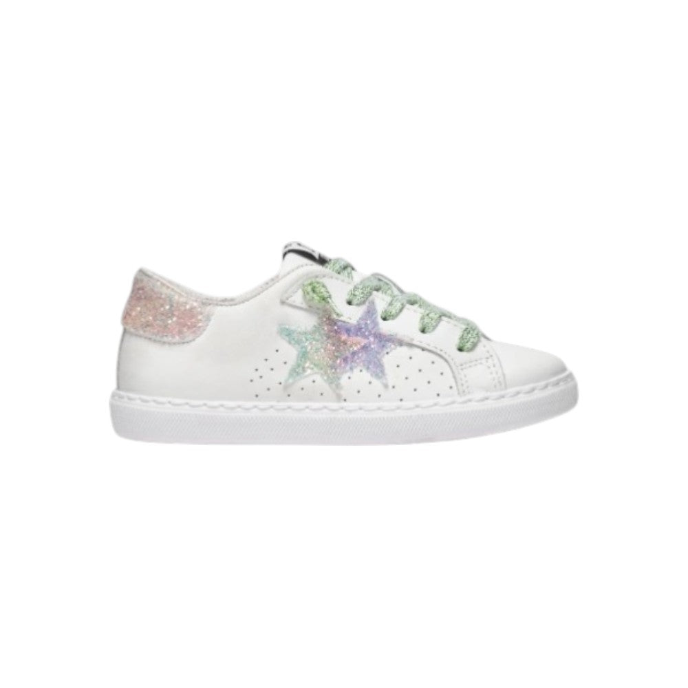 2Star Sneaker Bambina Bianca 2SB2836 con Stella Glitter Verde Acqua
