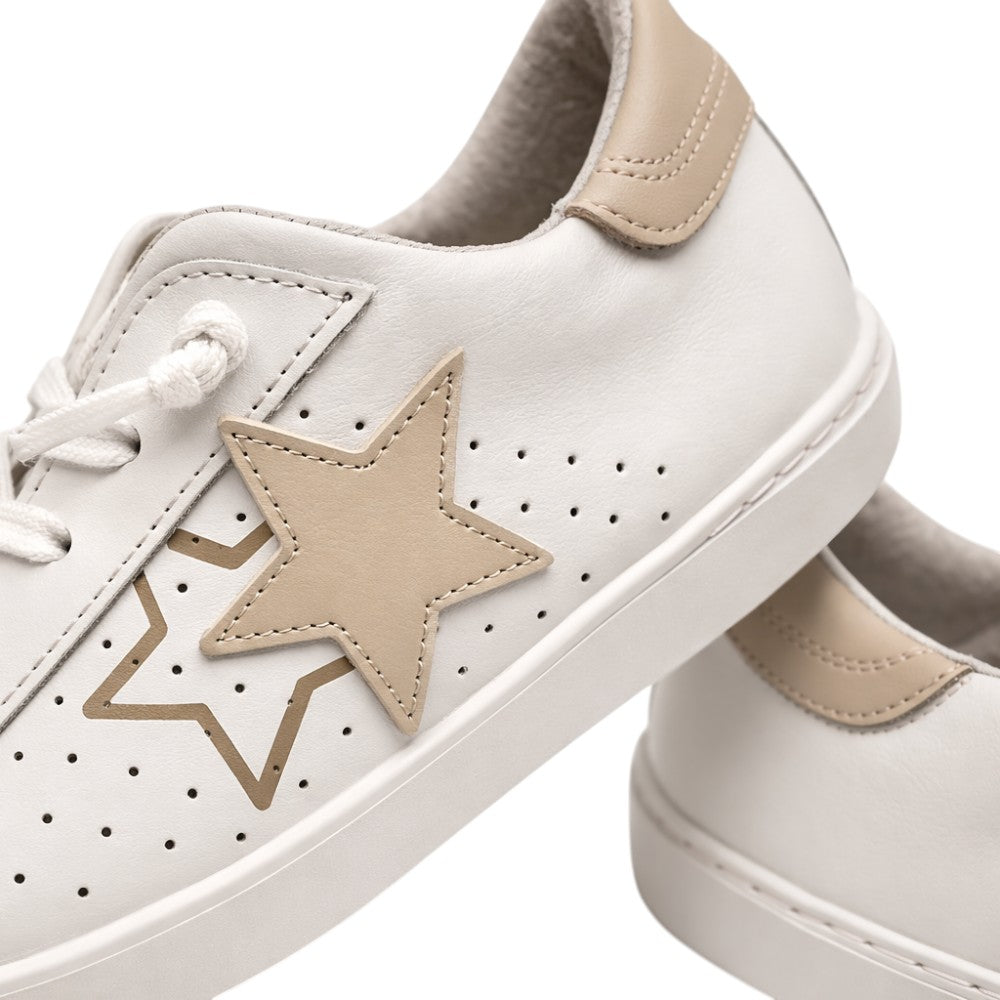 2Star Sneaker in Pelle Bianca 2SB3221_C con Doppia Stella e dettaglio Beige