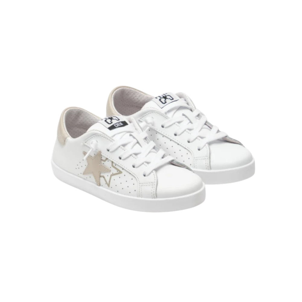 2Star Sneaker in Pelle Bianca 2SB3221_D con Doppia Stella e dettaglio Beige