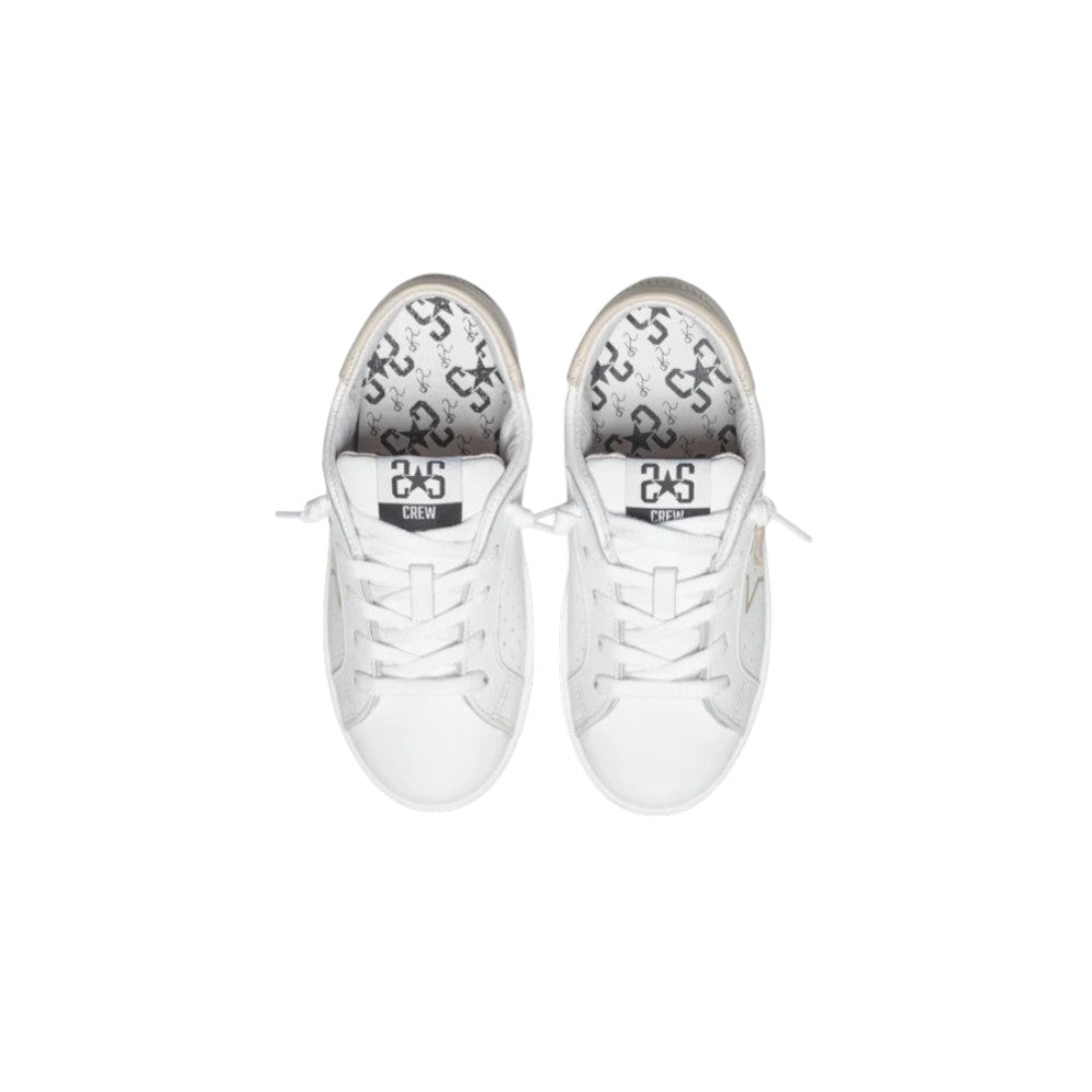 2Star Sneaker in Pelle Bianca 2SB3221_D con Doppia Stella e dettaglio Beige
