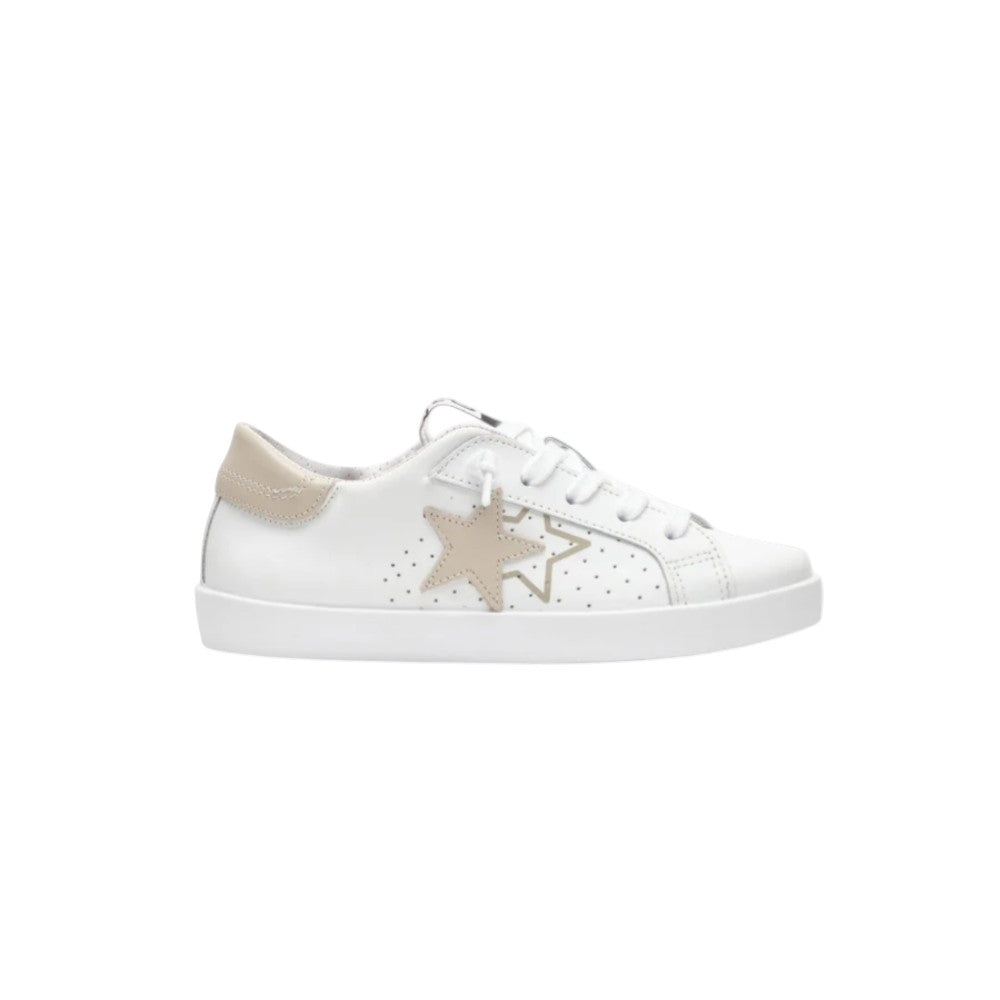 2Star Sneaker in Pelle Bianca 2SB3221_D con Doppia Stella e dettaglio Beige