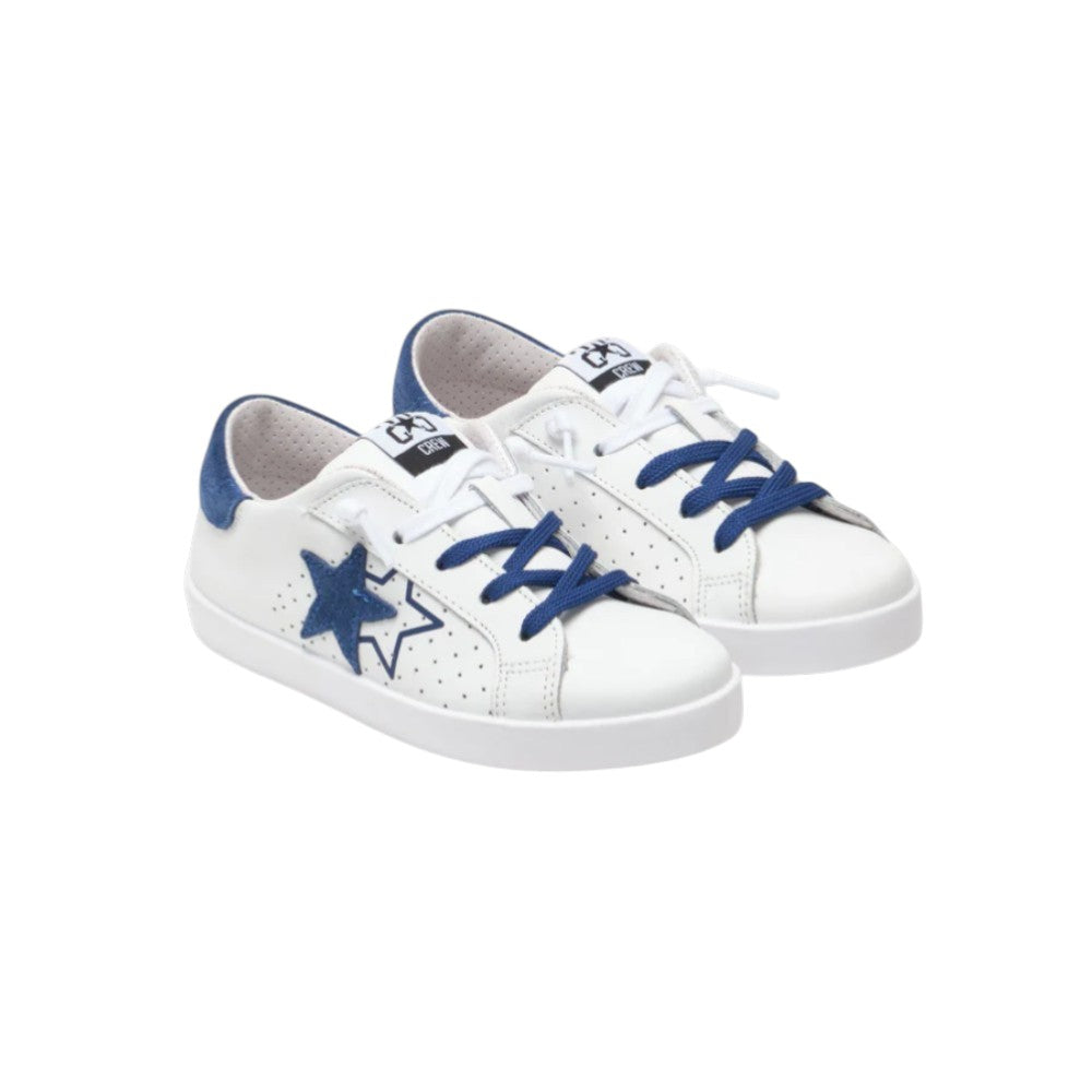2Star Sneaker in Pelle Bianca 2SB3222_C con Stella Bluette e Dettagli Coordinati