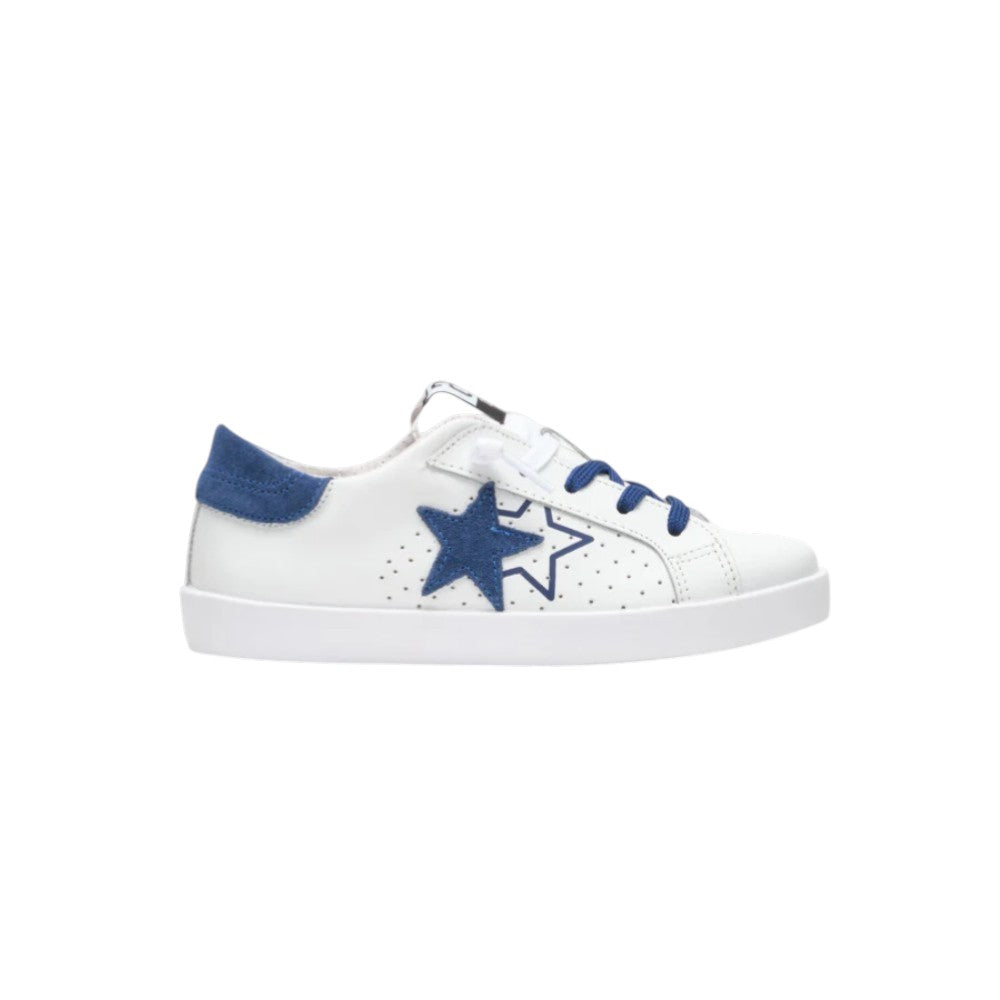 2Star Sneaker in Pelle Bianca 2SB3222_C con Stella Bluette e Dettagli Coordinati