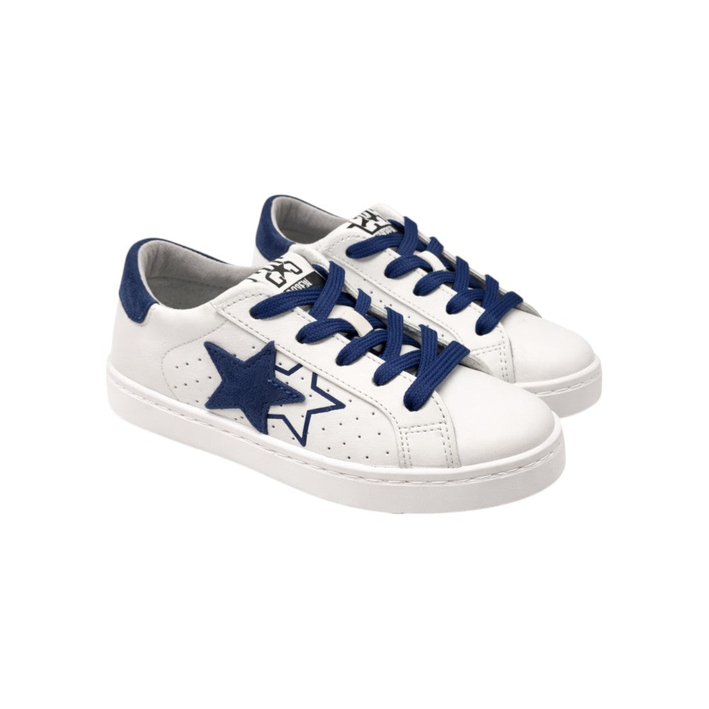 2Star Sneaker in Pelle Bianca 2SB3222 con Stella Bluette e Dettagli Coordinati