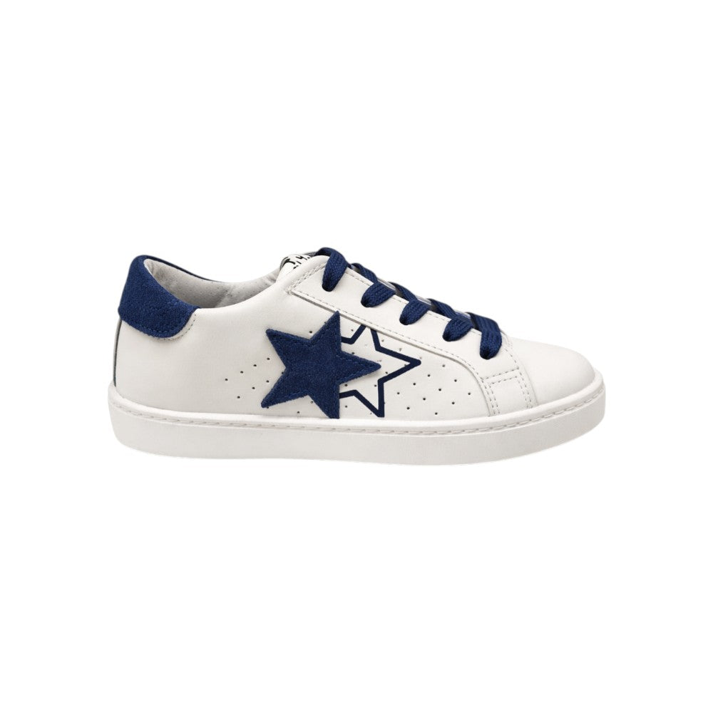 2Star Sneaker in Pelle Bianca 2SB3222 con Stella Bluette e Dettagli Coordinati