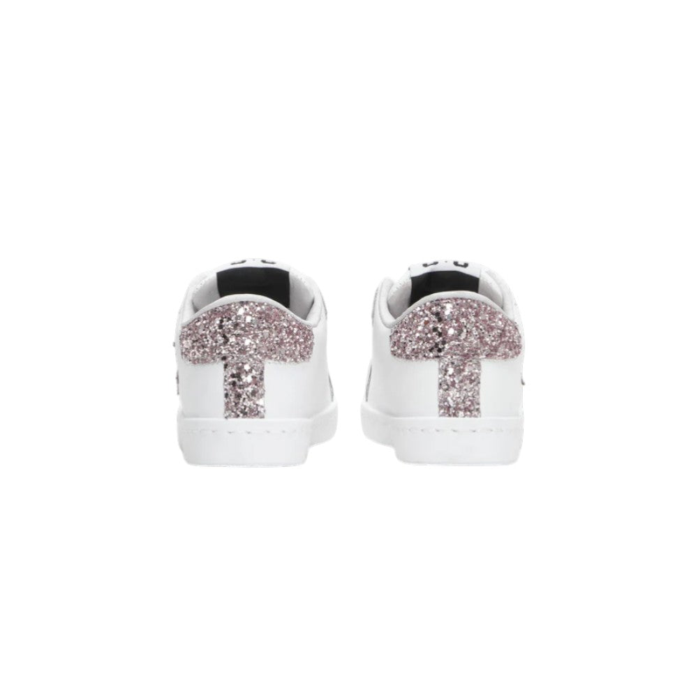 2Star Sneaker Bambina Bianca con Stella Glitter Rosa Cipria e Lacci Lurex