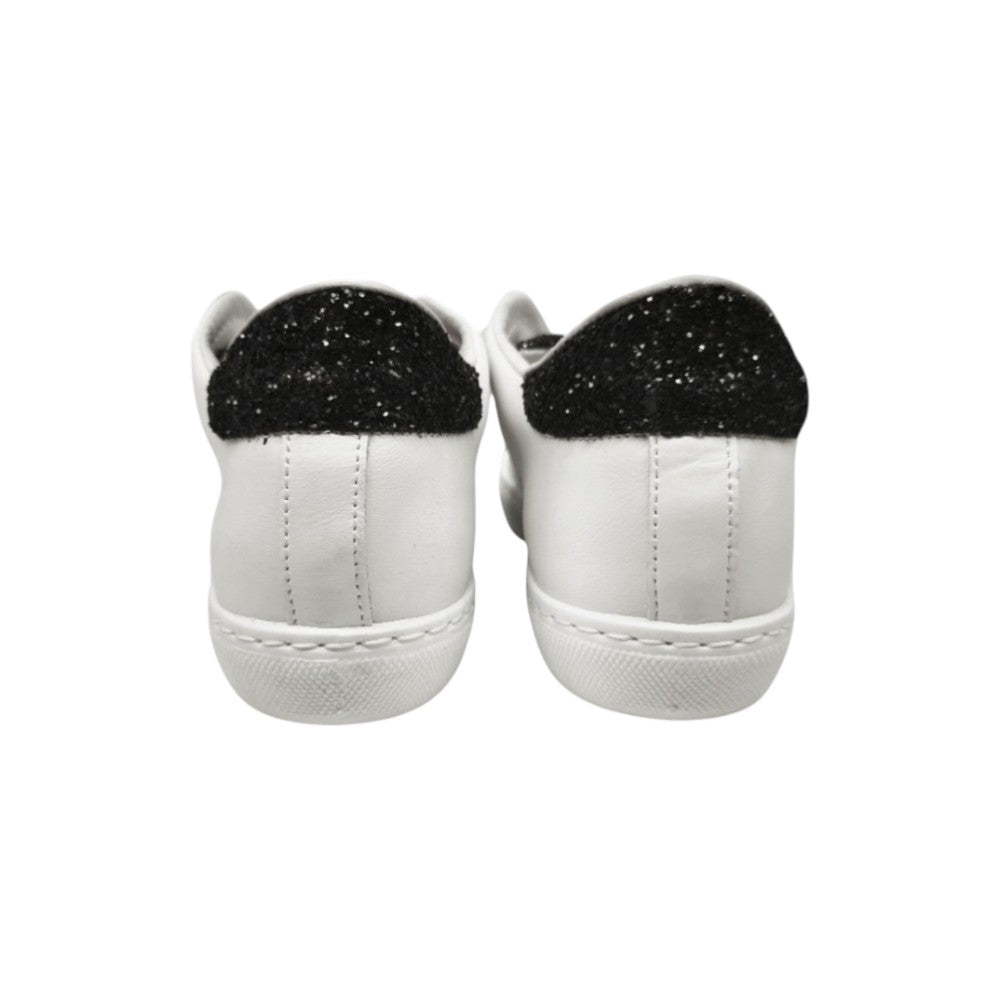 2Star Sneaker Bambina Bianca con Doppia Stella Glitter Nero e Argento
