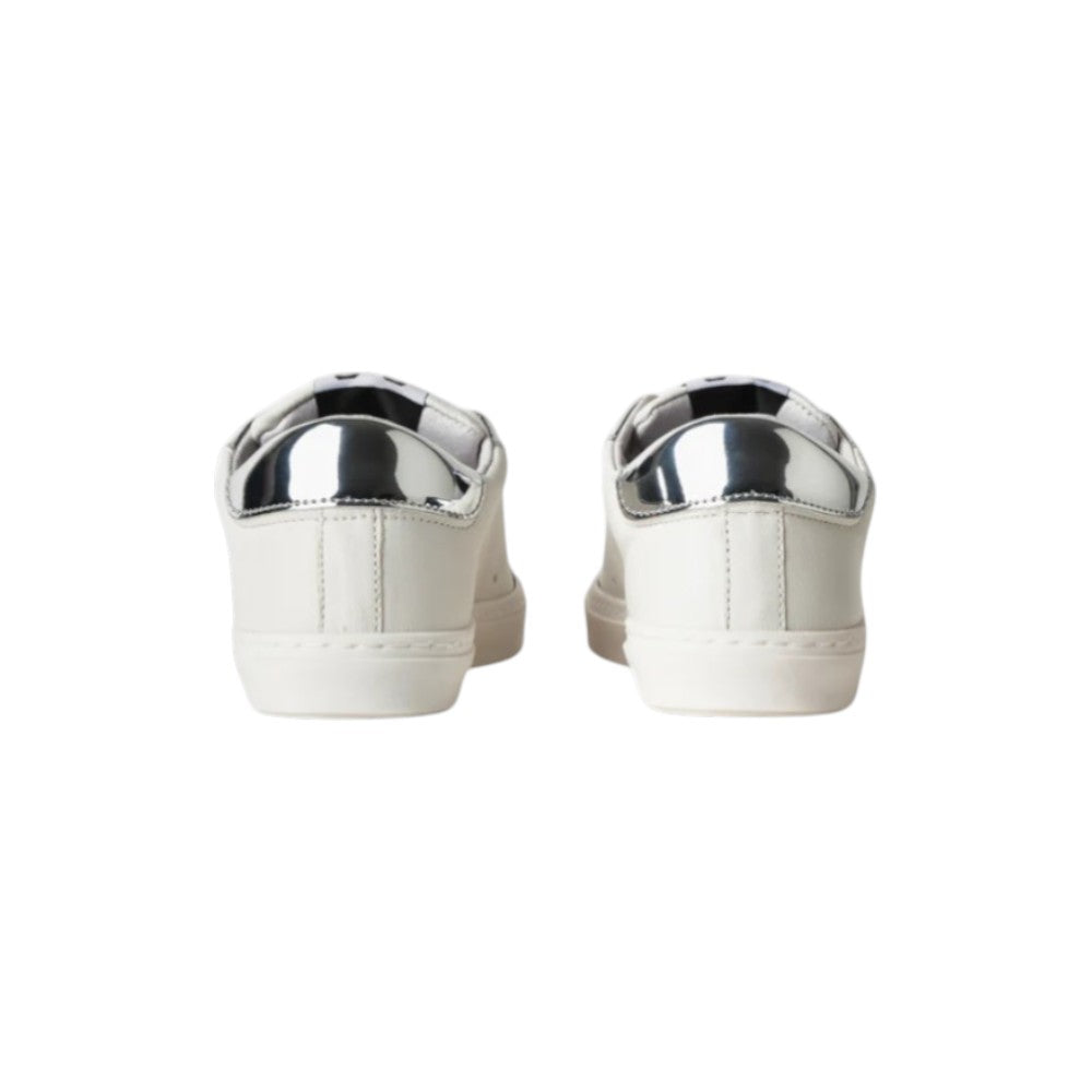 2Star Sneaker in Pelle Bianca 2sb3411_C con Doppia Stella Argento Specchiato e Inserti Laminati